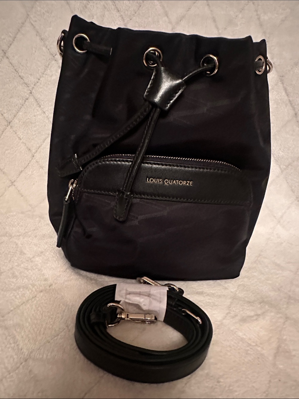 Black Drawstring Crossbody Bucket Bag